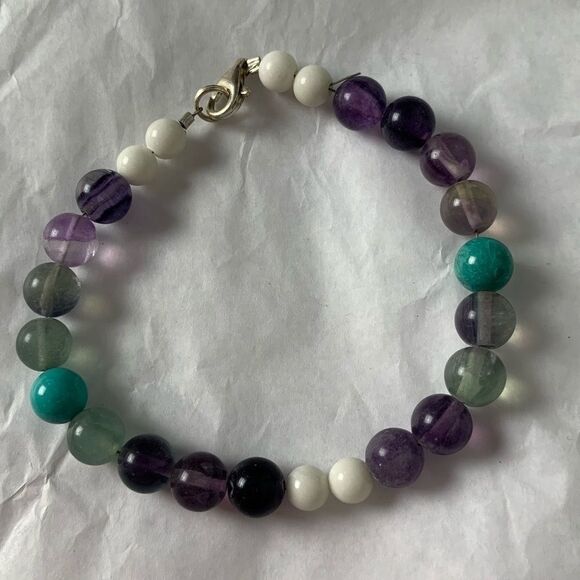 Sterling Silver Genuine Gemstone Beaded Bracelet - Picture 1 of 5